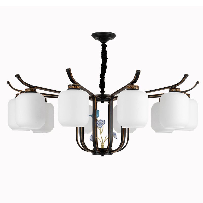 Cylinder Chandelier Pendant Light Contemporary Style Milk Glass Hanging Light Fixtures for Living Room