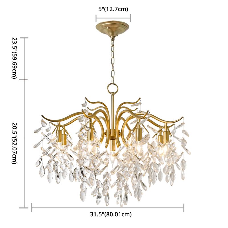 Crystal Branches Chandelier Light Fixture Rustic Living Room Pendant Chandelier in Gold
