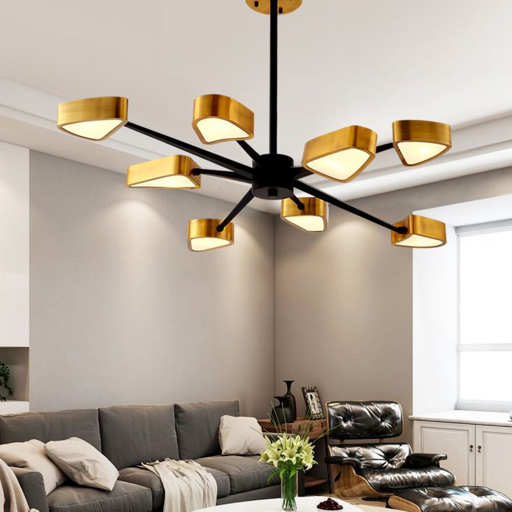 Post-Modern Metal Hanging Chandelier Light Triangular Ceiling Chandelier in Gold for Living Room