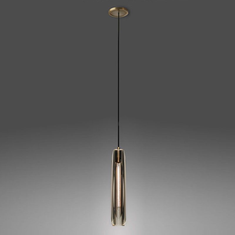 Brass Cylindrical Hanging Lamp in Modern Creative Style Copper Pendant Light with Crystal Shade