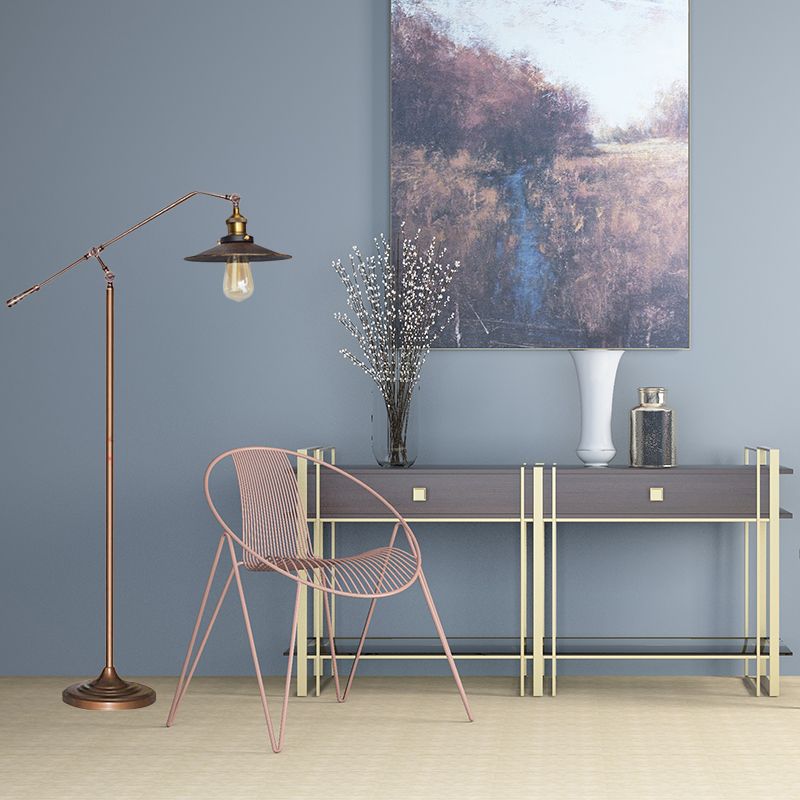 Flared Living Room Floor Light Metal 1 Head Industrial Style Floor Standing Lamp in Black/Bronze, 10"/12" Wide