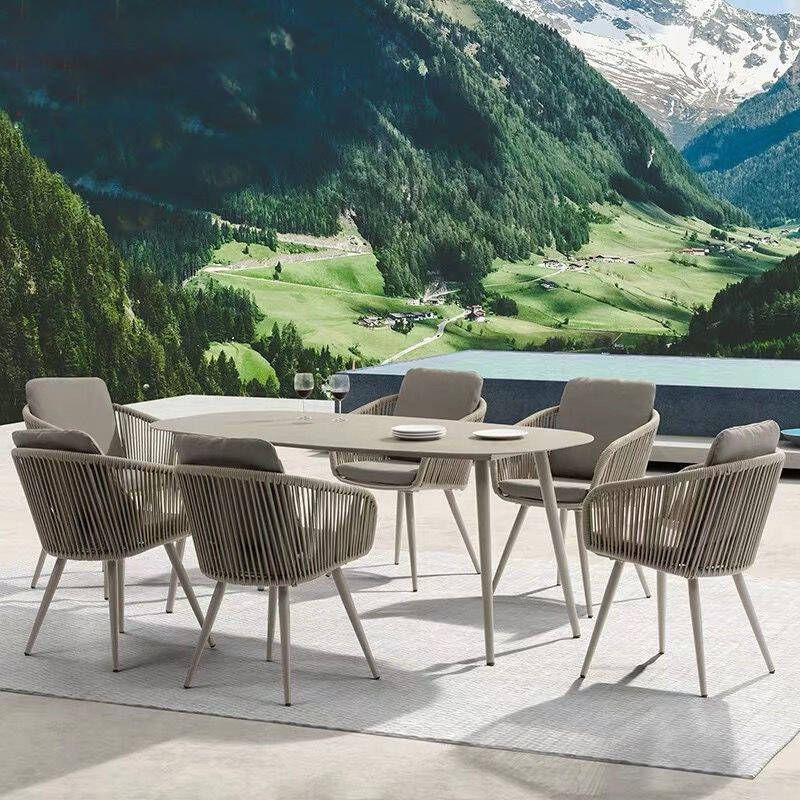 Grey Boho Style Dining Set Metal Oval 1/5/7 Pieces Dining Set