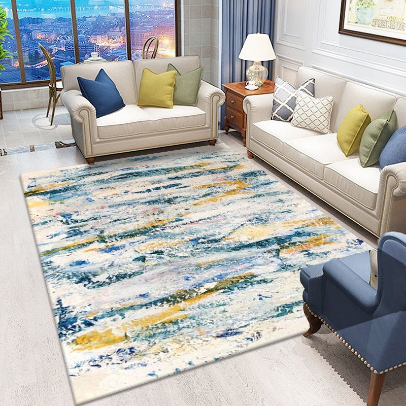 Blue Contemporary Carpet Polyester Abstract Rug Anti-Split Backing Indoor Carpet for Home Decor