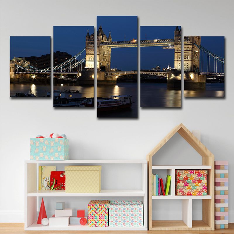 Night London Tower Bridge Canvas Blue Global Inspired Wall Art Decor for Living Room