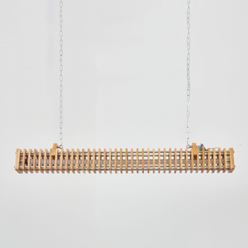 Modern Metal Ceiling Light Rectangle Shape Island Light with Wood Shade for Living Room