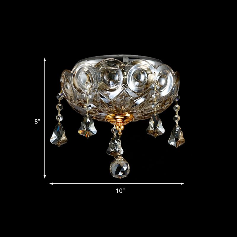 Vintage Style Bowl Flush Massimale Light con Crystal Ball Deco 2 Luci Soffitto Lampada in Clear for Corridor