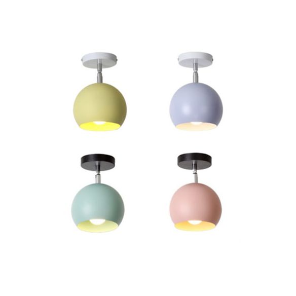 1 Light Metallic Semi-Flush Mount Light Macaron Blue/Pink Globe Shade Balcony Rotatable Ceiling Lamp