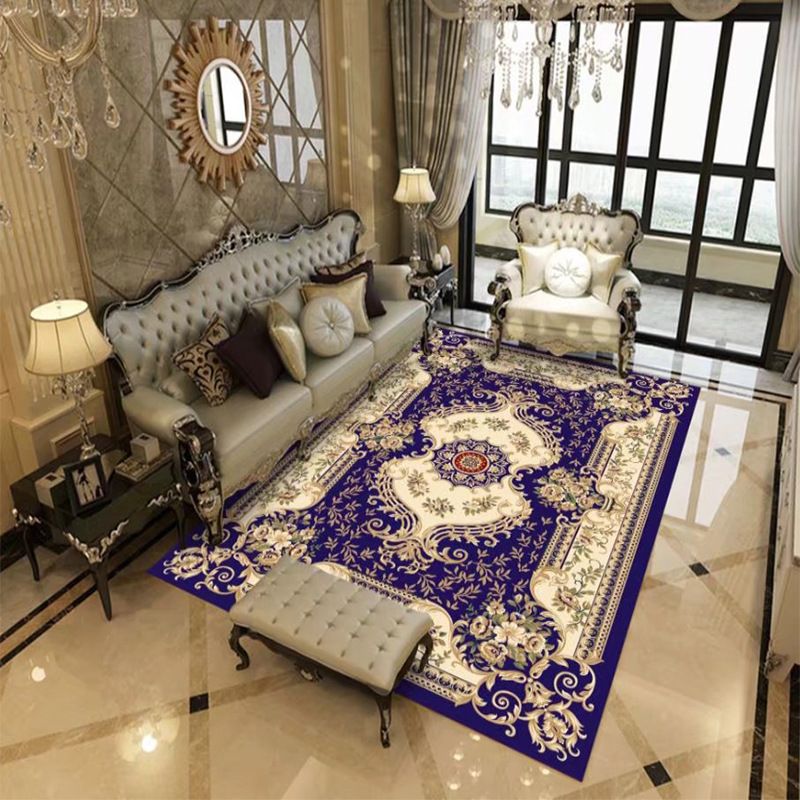 Traditional Flower Printed Carpet Polyester Area Rug Non-Slip Backing Indoor Carpet for Living Room
