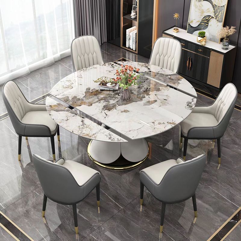 Glam Style Sintered Stone Table Pedestal Dining Table for Kitchen