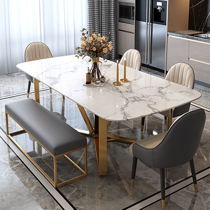 Traditional Luxury Metal Base Table Rectangle Dinner Table for Home
