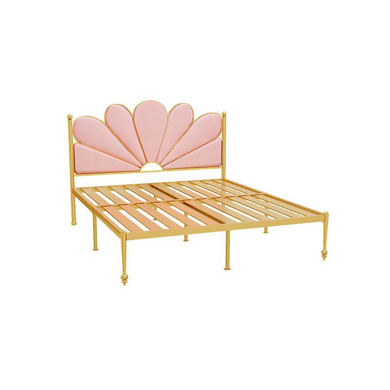 Upholstered Bed with Headboard Metal Bed Frame in Gold Finish