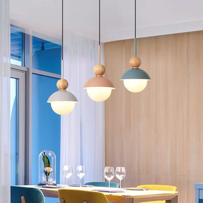 Bedside Globe Pendant Lamp Aluminum 1 Head Macaron Suspension Light