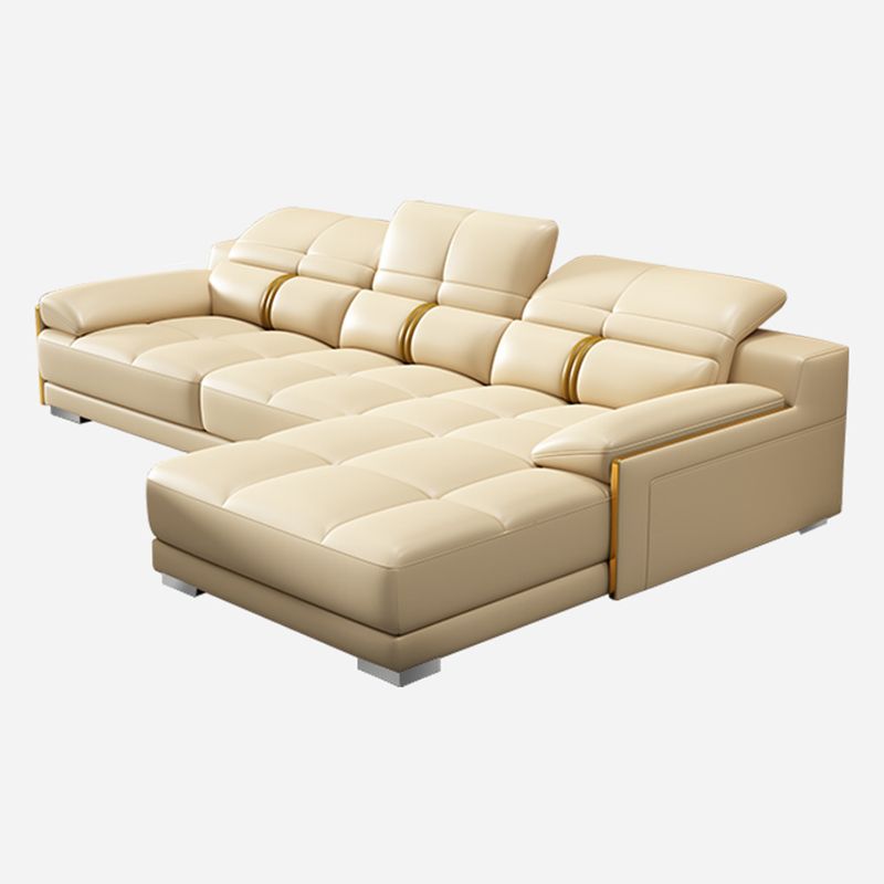Genuine Leather Pillow Top Arm Sofa Cream Sectional with Removable Cushions