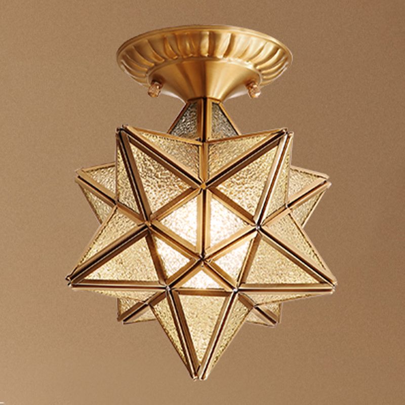 Glass Gold Ceiling Mounted Light Star Shape Vintage Style Ceiling Flush Mount