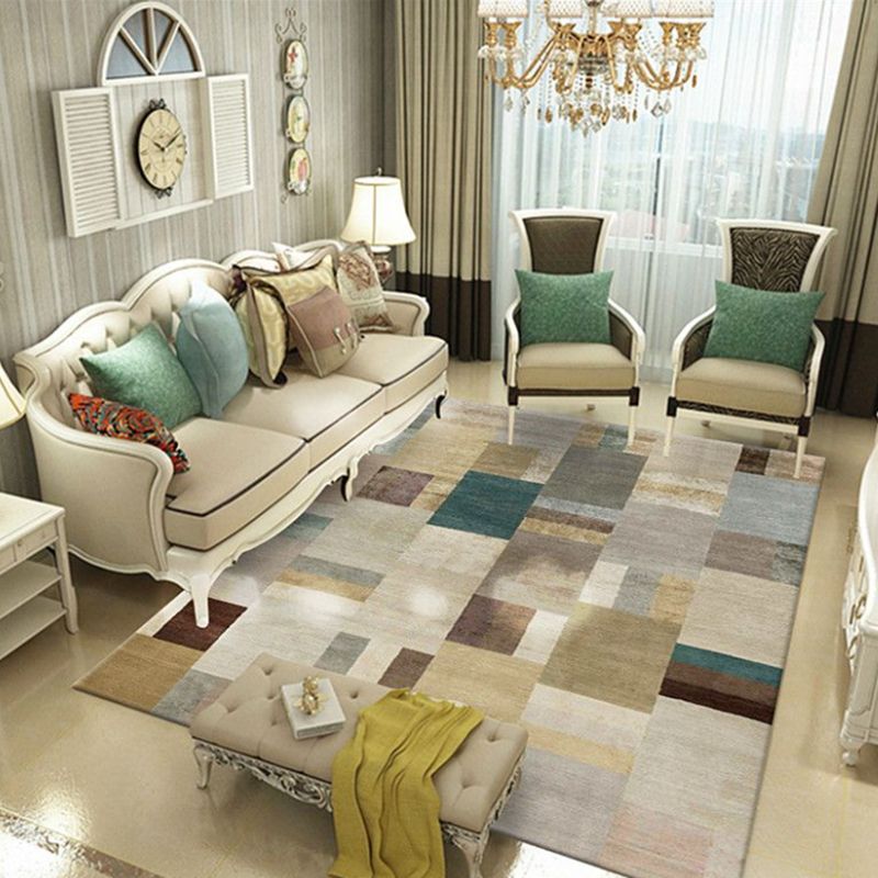 Brown Modern Area Rug Polyester Geometric Rug Washable Rug for Living Room