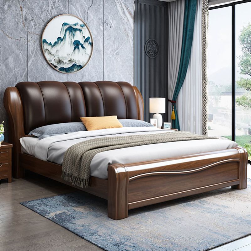 84.65 inch Wide Traditional Bed Frame Walnut Bed with Upholstered Headboard