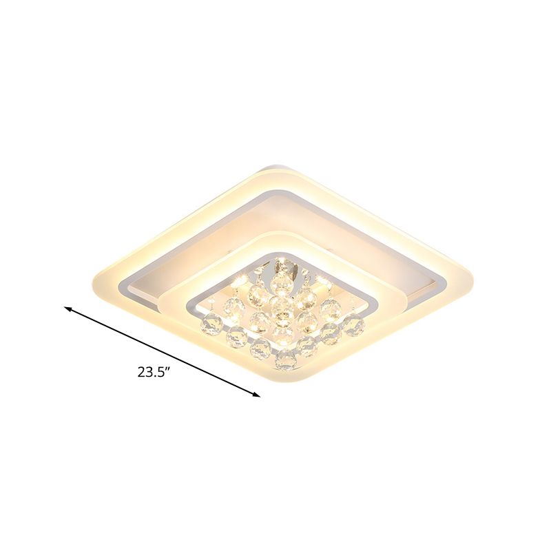 19.5"/23.5"/27.5" W LED Flush Ceiling Light Modern White Square Crystal Flush Mount Lighting, Warm/White Light