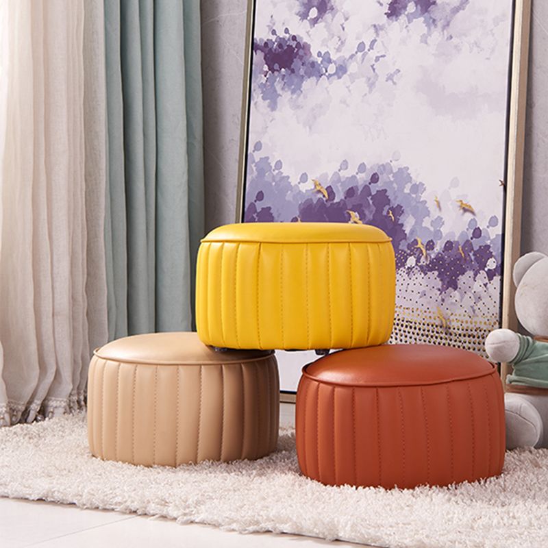 Contemporary Faux Leather Ottoman Solid Color Round Pouf Ottoman