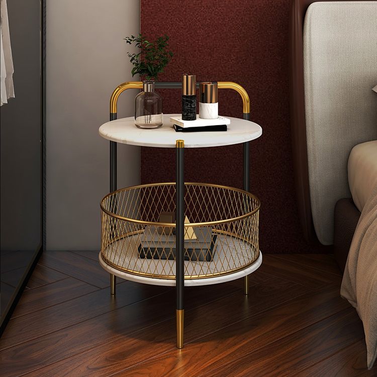 Glam Accent Table Nightstand Antique Finish Night Table with 2 Shelves