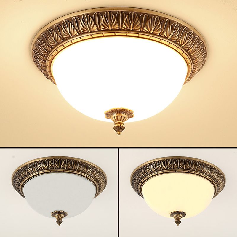 Traditional Glass 1-Light Flush Light Bowl Ceiling Mounted Light for Bedroom