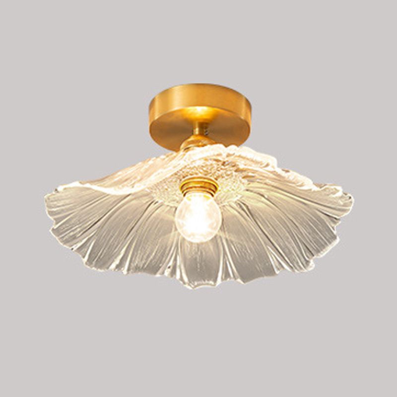 Flower Shape Flush Mount Modern Style Glass 1 Light Flush Ceiling Light in Clear /Green
