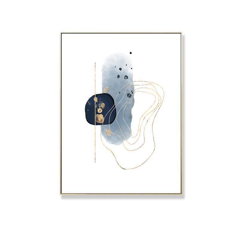 Nordic Watercolor Stones Drawing Canvas Blue and White Abstract Wall Art for Room