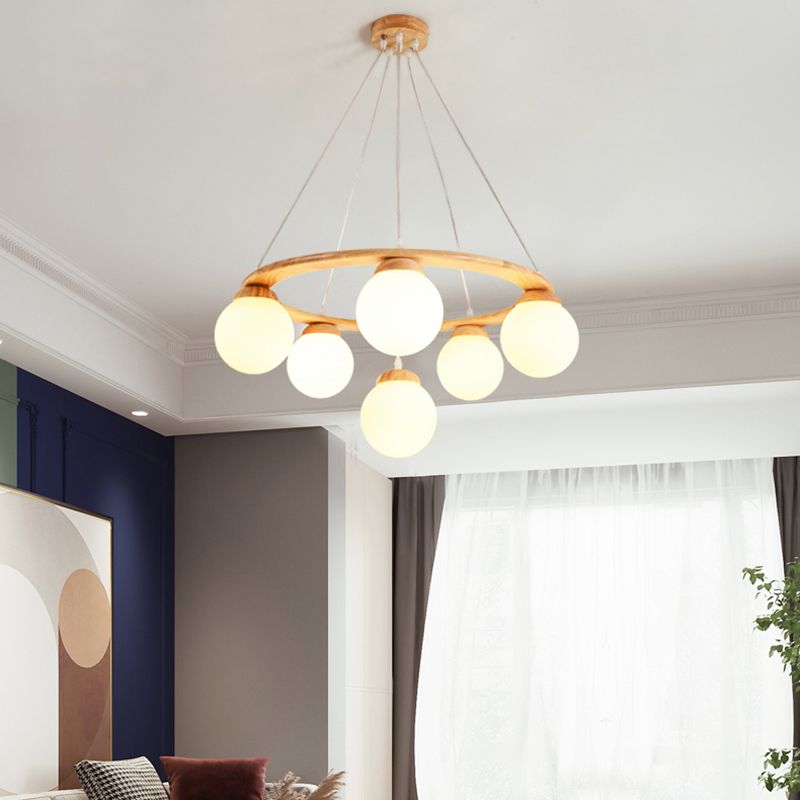 Moderne verstellbare hölzerne Kronleuchterdecke Hängeleuchte mit Glasschatten