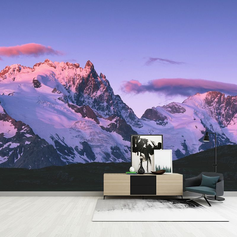 Purple Snow Mountain Reflection Mural Waterproofing Contemporary Bedroom Wall Art