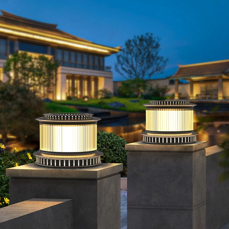 Drum Shape Solar Pillar Lamp Modern Waterproof Outdoor Lights