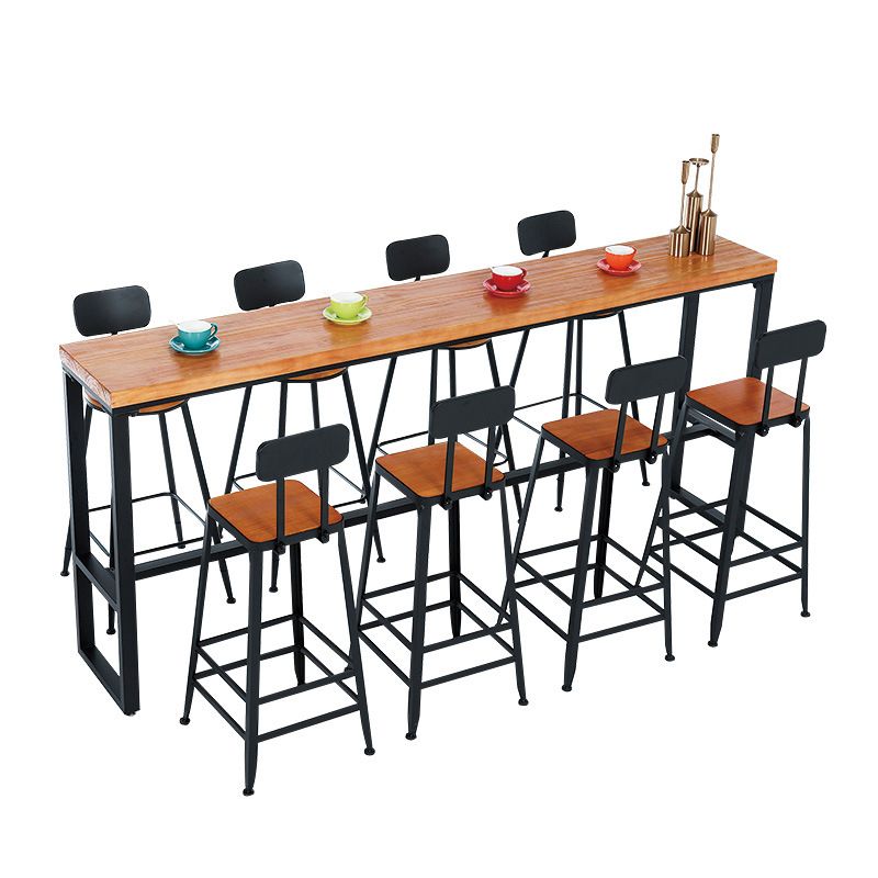 Industrial 1/5/9 Pieces Bar Table Set Rectangle Wood Counter Table for Milk Tea Shop