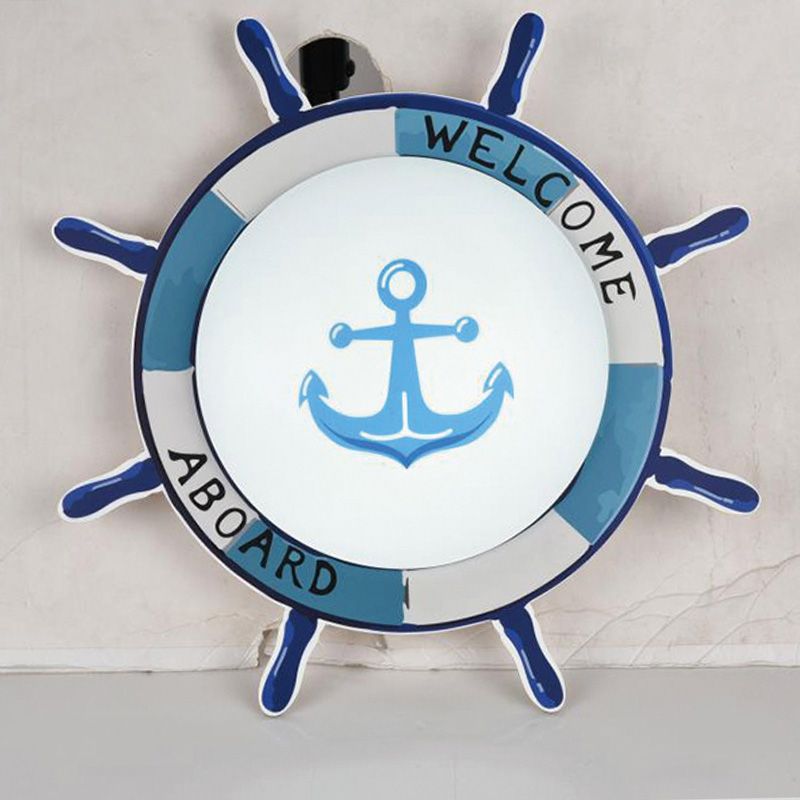 Plafonnier de chambre d'enfant, luminaire de Style méditerranéen, créatif, bateau de Pirate, gouvernail, chambre de garçon, lampe de chambre à coucher de dessin animé