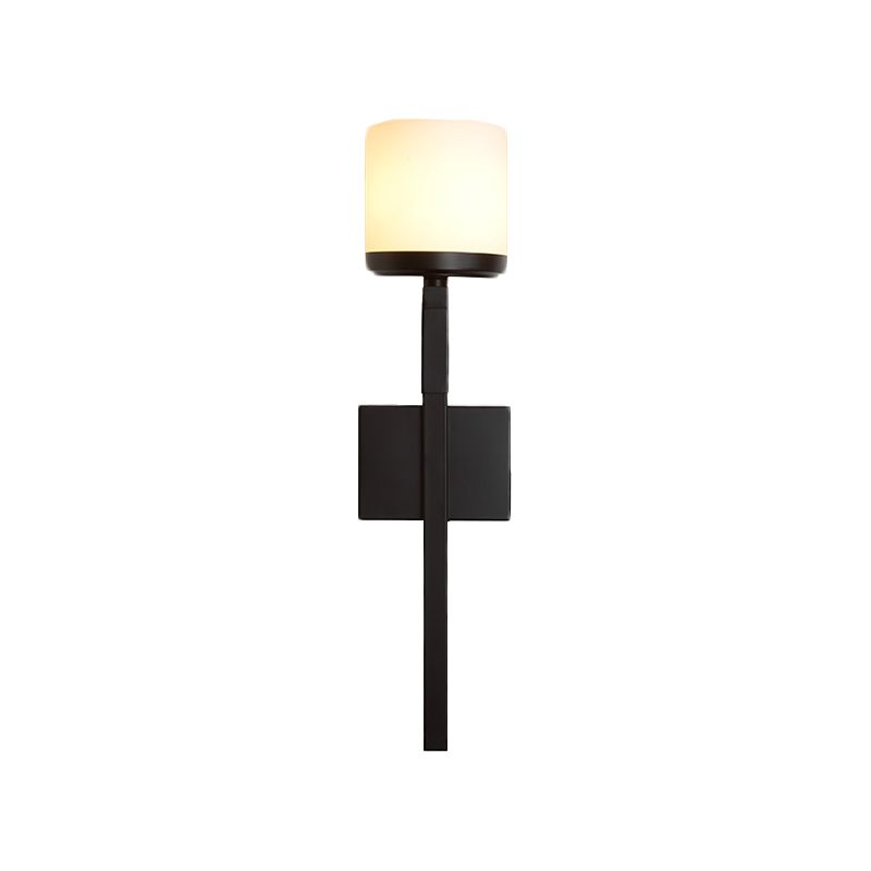 Ivory Glass Cup Wall Sconce Light Vintage Single Dining Room Wall Mounted Fixture with Black Long Arm