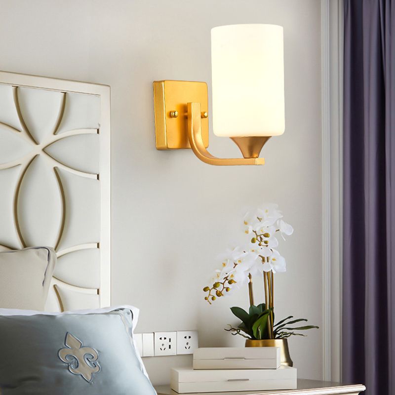 Modern Vanity Lighting Glass Shade Wall Light Fixture in Gold for Bathroom