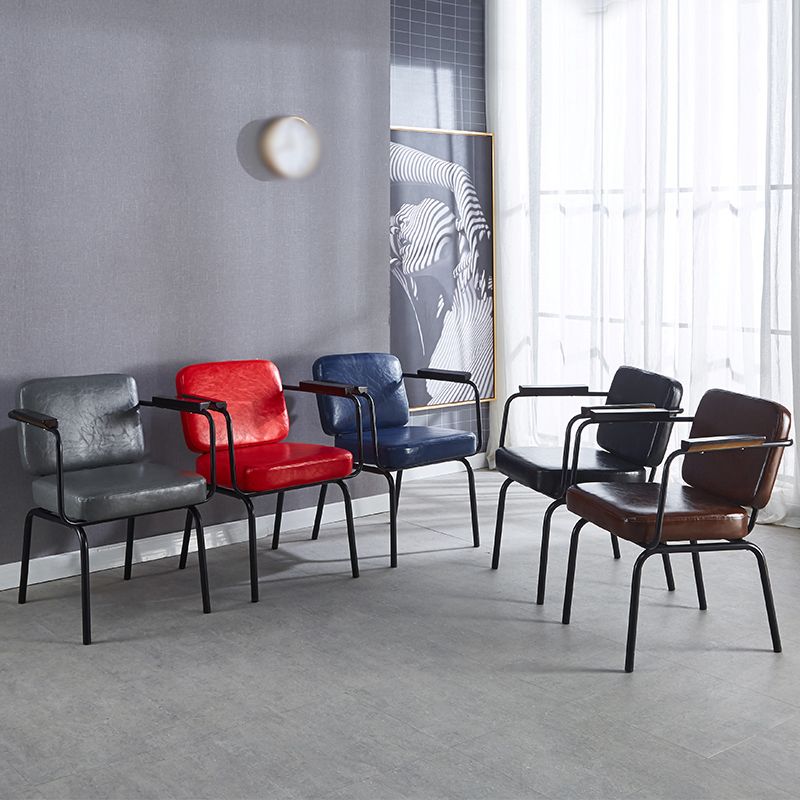 Industrial Leather Square Dining Chair Parsons Arm Chairs for Home Use