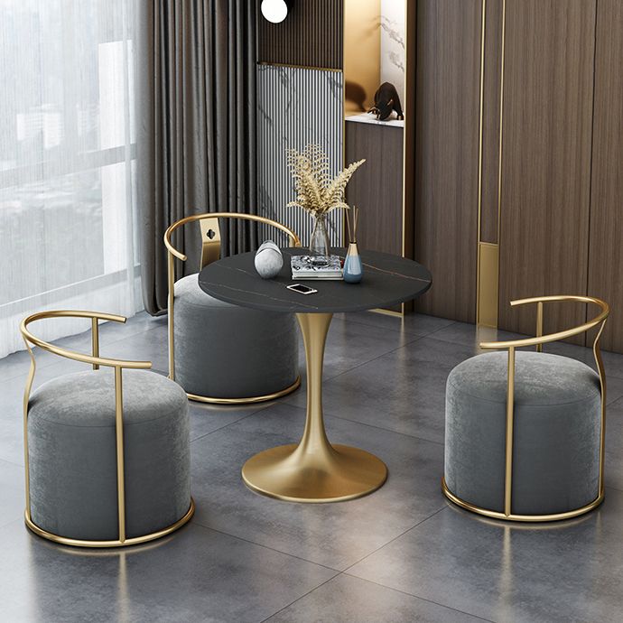 Round Tulip Base Luxury Table Black Fixed Table with Sintered Stone
