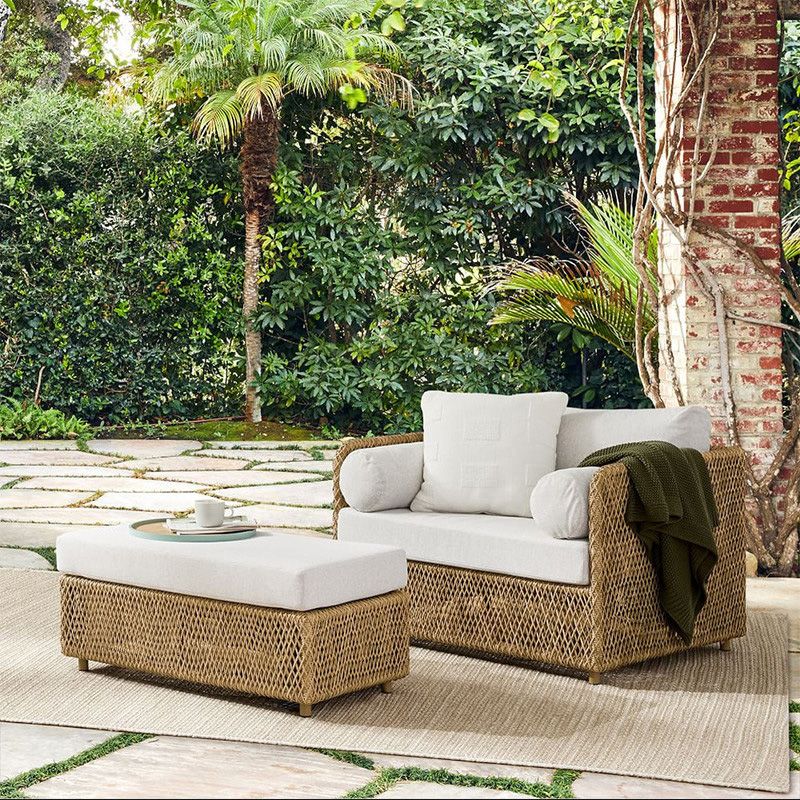 Metal and Rattan Patio Sofa Tropical Style Villa Outdoor Patio Sofa