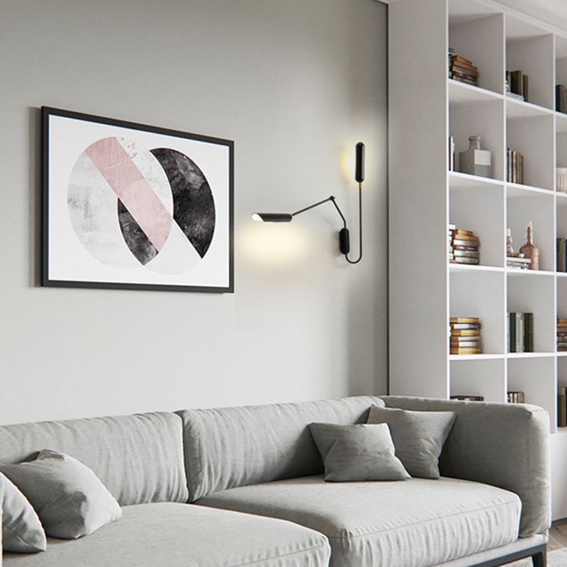 Black Metal Shade Wall Light Nordic 2 Lights Adjustable Wall Sconce for Living Room