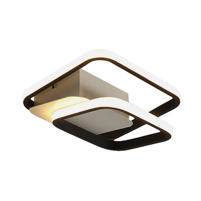 Modernism 2-Square Frame Flushmount Acrylic LED Hallway Ceiling Flush Mount in Black, White/Warm Light
