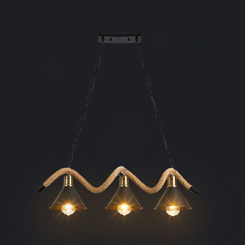 American Industrial Hemp Rope Pendant Light Vintage Hanging Light for Loft Living Room