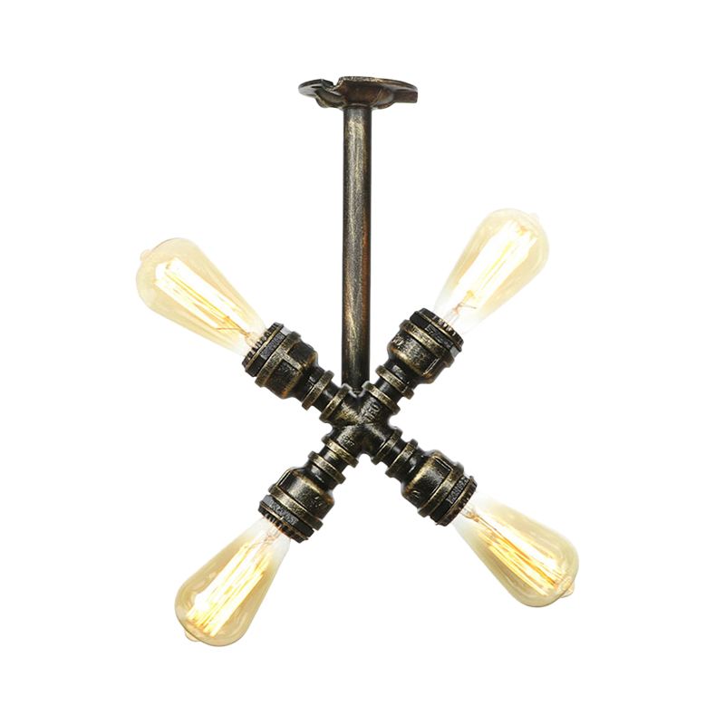 Industrial Bare Bulb Semi Flush Mount 3/4-Light Iron Flush Ceiling Lighting in Bronze