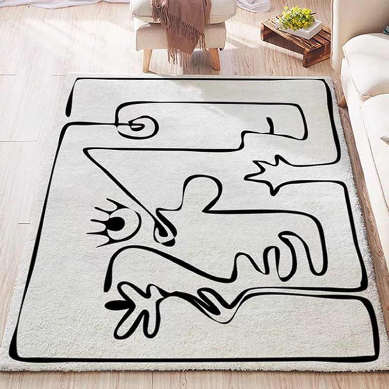 Simple Light Gray Rug Polyester Irregular Line Rug Washable Rug for Home Decor