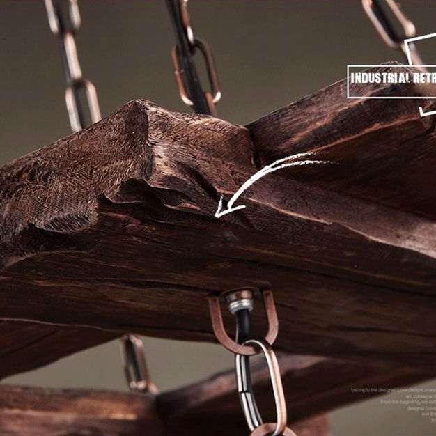 Araña de madera de madera negra RETRO RETRO Circular 6 Luz de suspensión de luz para mesa de comedor