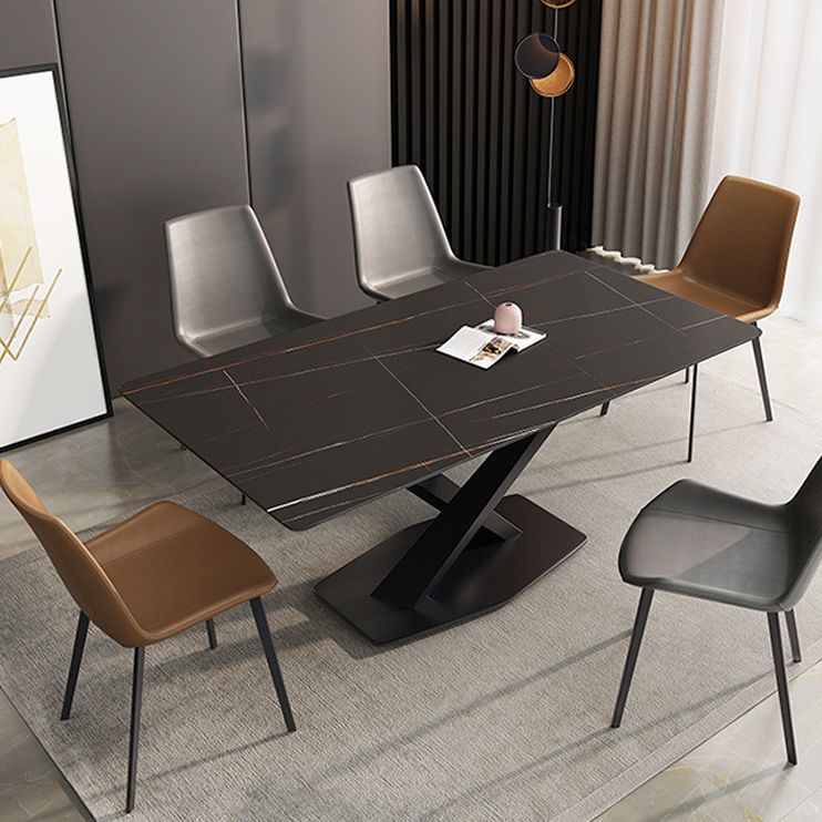 Mesa de comedor de estilo moderno Mesa de comedor de piedra sinterizada con marco negro para uso en el hogar