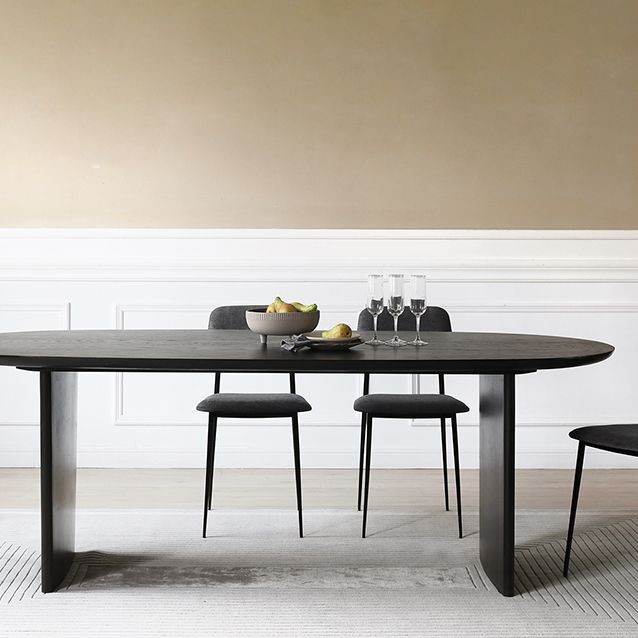 Solid Wood Contemporary Oval Dining Table Black Wood Top Table for Dining Room