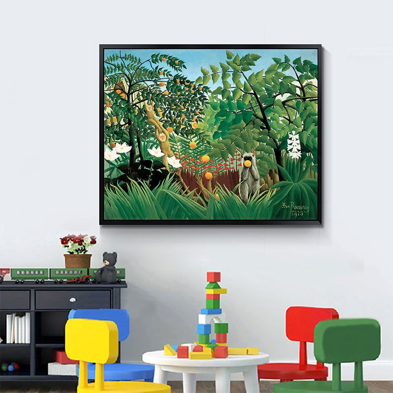 Henri Rousseau Jungle Mandrill Canvas Green Childrens Art Wall Decor for Bedroom