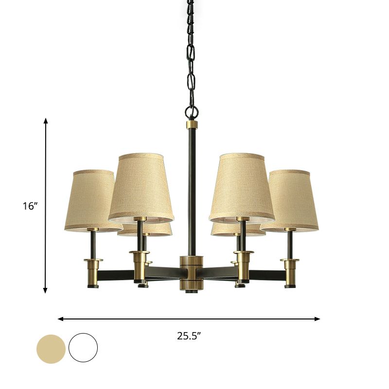 Bianco/beige 6 lampadina lampadario soffitto classico in tessuto in tessuto sospensione sospensione per camera da letto