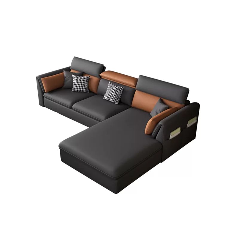 Faux Leather Cushion Back Sectional with Storage for Living Room