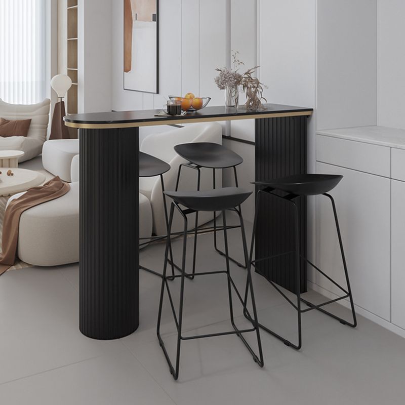 Faux Marble Bistro Bar Table Double Pedestal Bar Table for Living Room