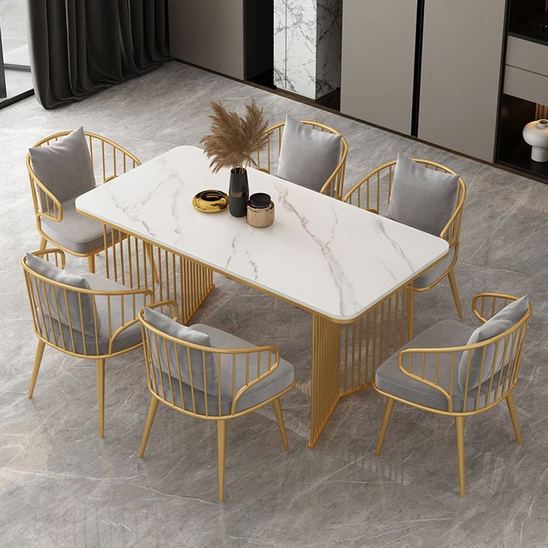 Rectangle Stone Dining table Gold Frame Traditional Luxury Double Pedestal Table