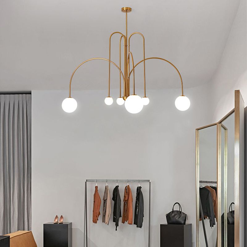 Moderne stijl bolvormige tint tak hangend licht glas multi -light kroonluchter